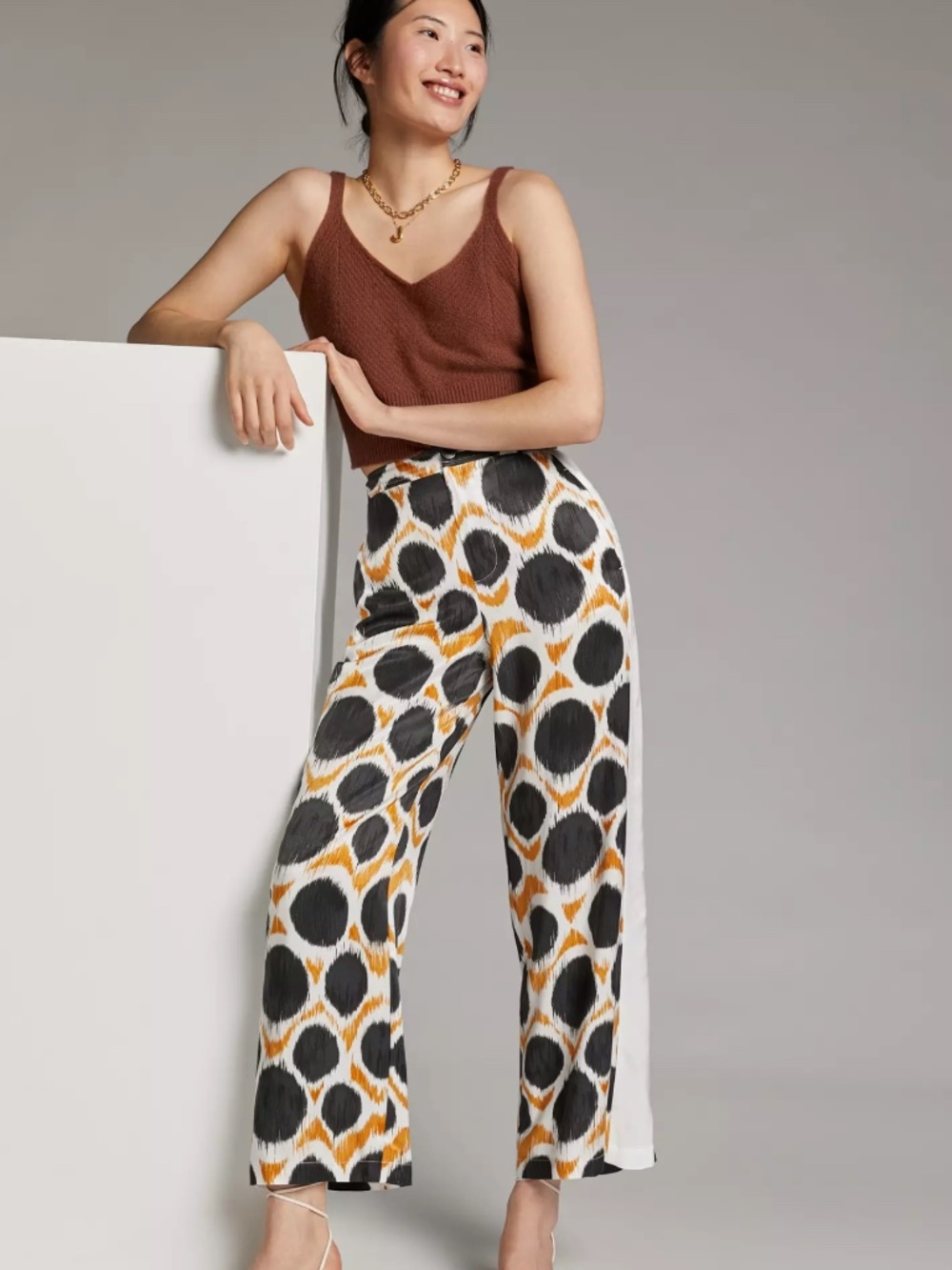 Maeve Anthropologie Wellesley Pants Black-and-Mustard Pattern Size 6